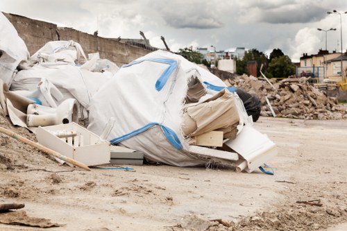 Professional waste management team managing office waste